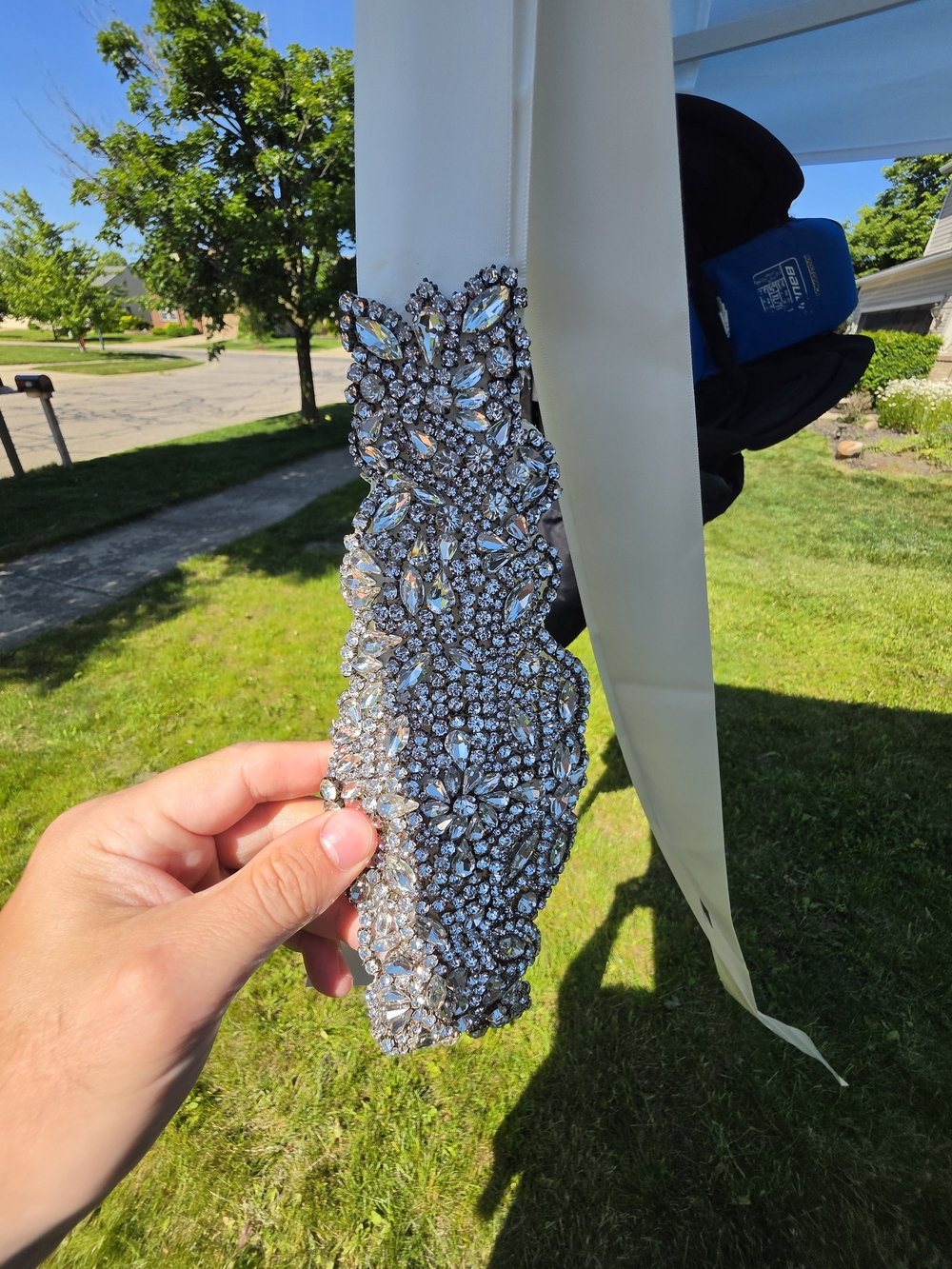 Rhinestone Embellished Bridal Sash in Silver Crystal
